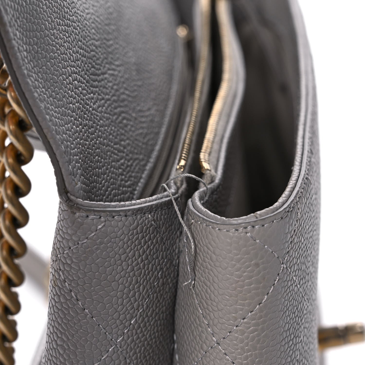 Chanel Grained Calfskin Stitched Flap Grey 11 of 12