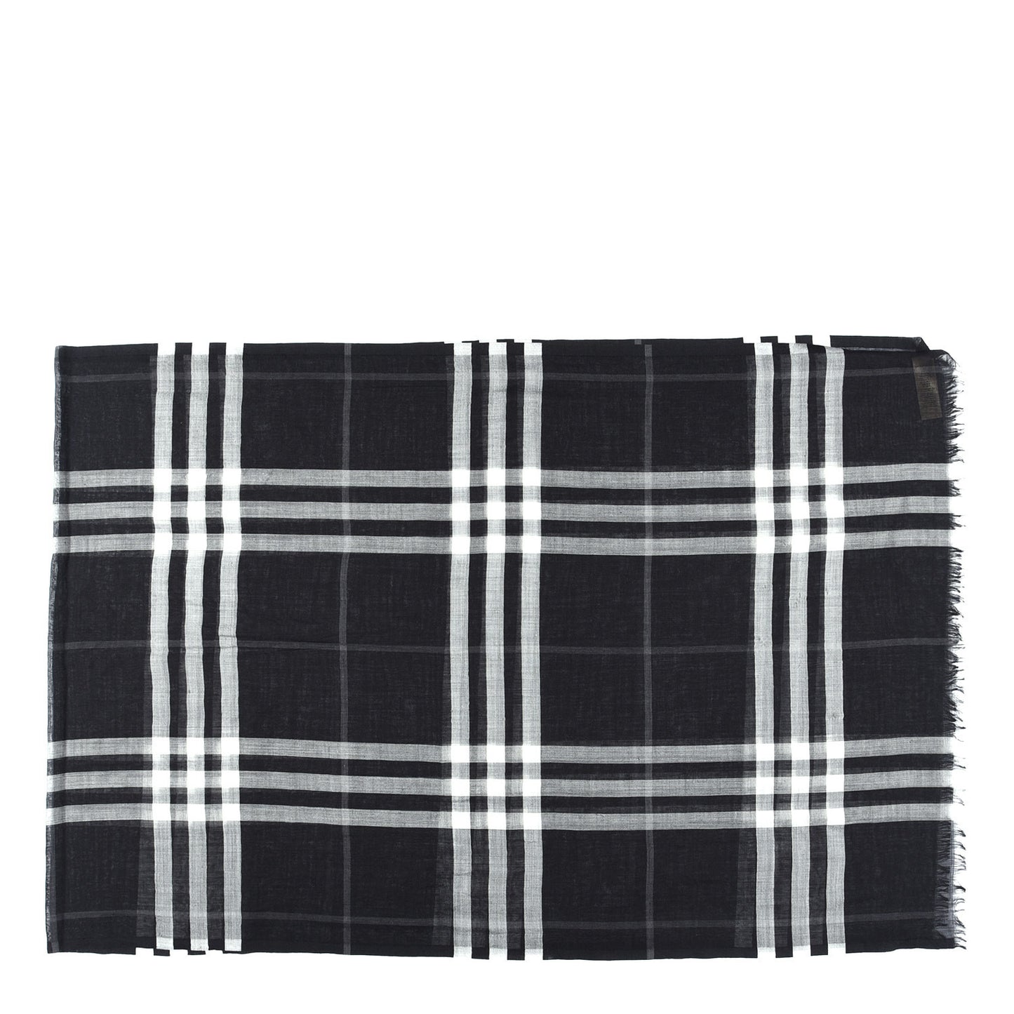 Silk Wool Check Lightweight Scarf Black