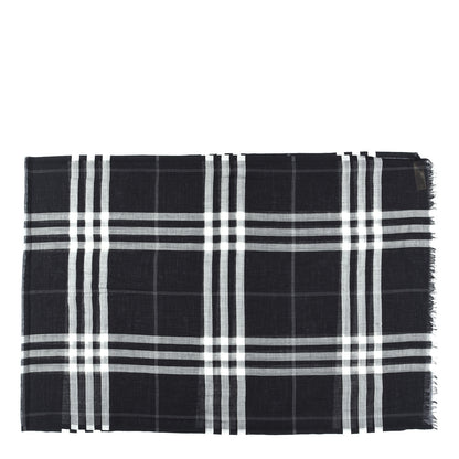 Burberry Silk Wool Check Lightweight Scarf Black 2 of 5