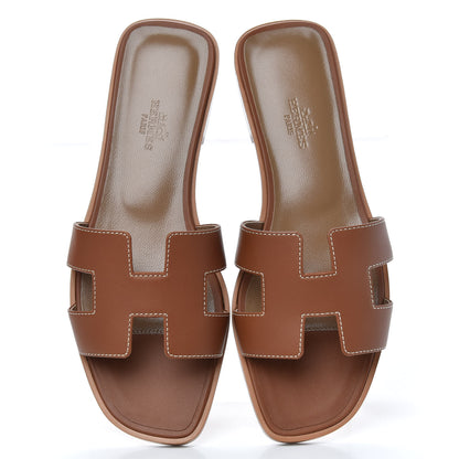 Hermes Box Calfskin Oran Sandals 37 Gold 5 of 11