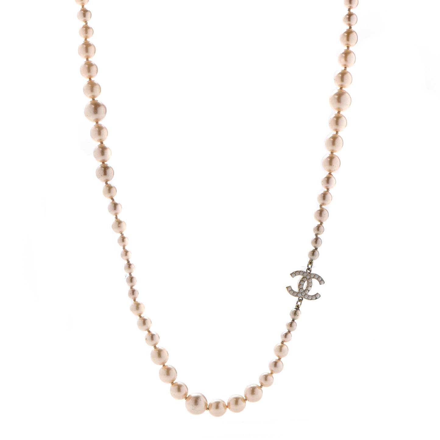 Graduated Pearl CC Long Necklace Gold