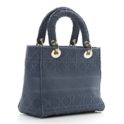 Christian Dior Canvas Embroidered Cannage Medium Lady D-Lite Denim Blue 3 of 10