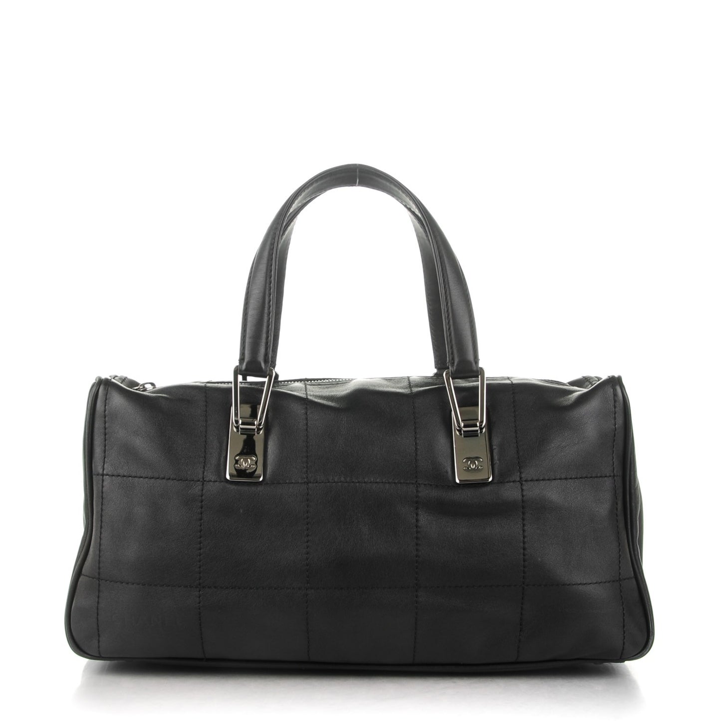 Lambskin Square Stitched Large Tote Black