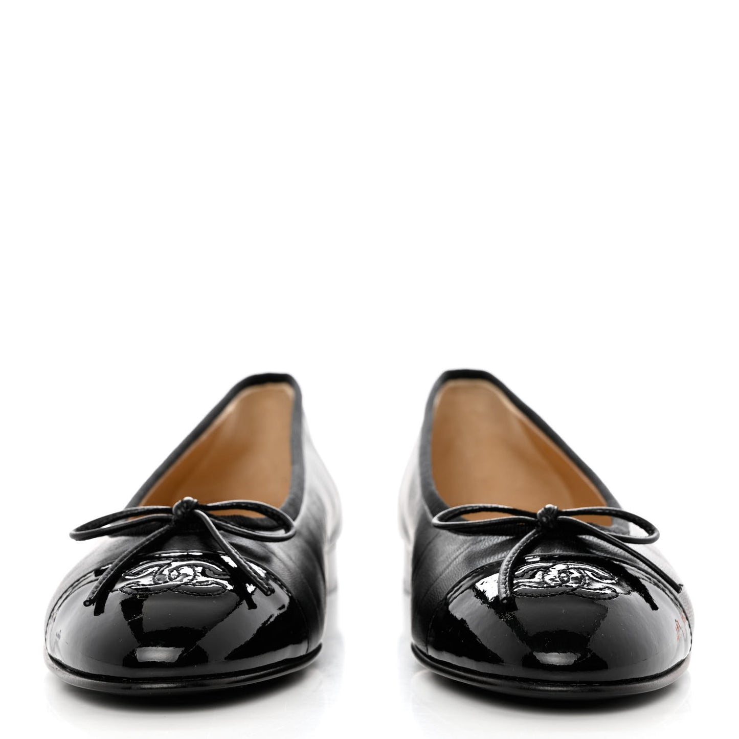 Lambskin Patent Cap Toe CC Ballerina Flats 37 Black