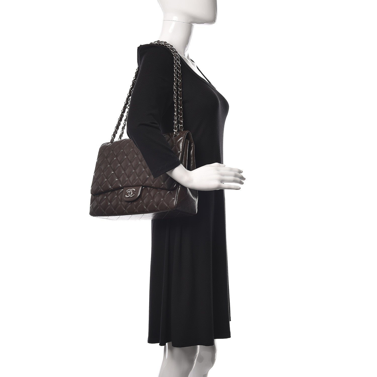 Chanel Caviar Quilted Maxi Single Flap Dark Brown 2 of 12