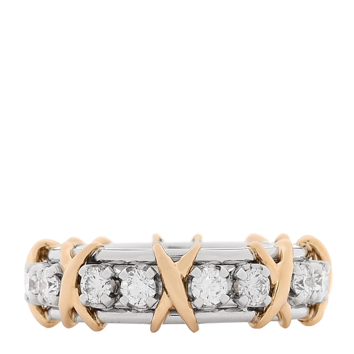 Tiffany Platinum 18K Yellow Gold Diamond Schlumberger Sixteen Stone Ring 53 6.5 3 of 4