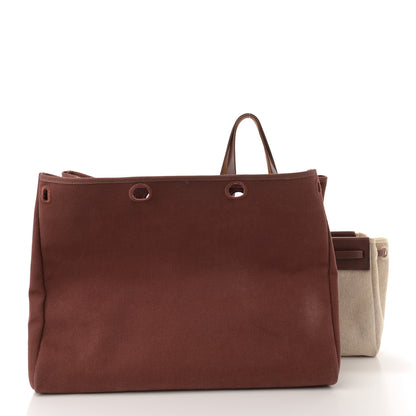 Hermes Toile Vache Calfskin Herbag Cabas MM Havane 3 of 17