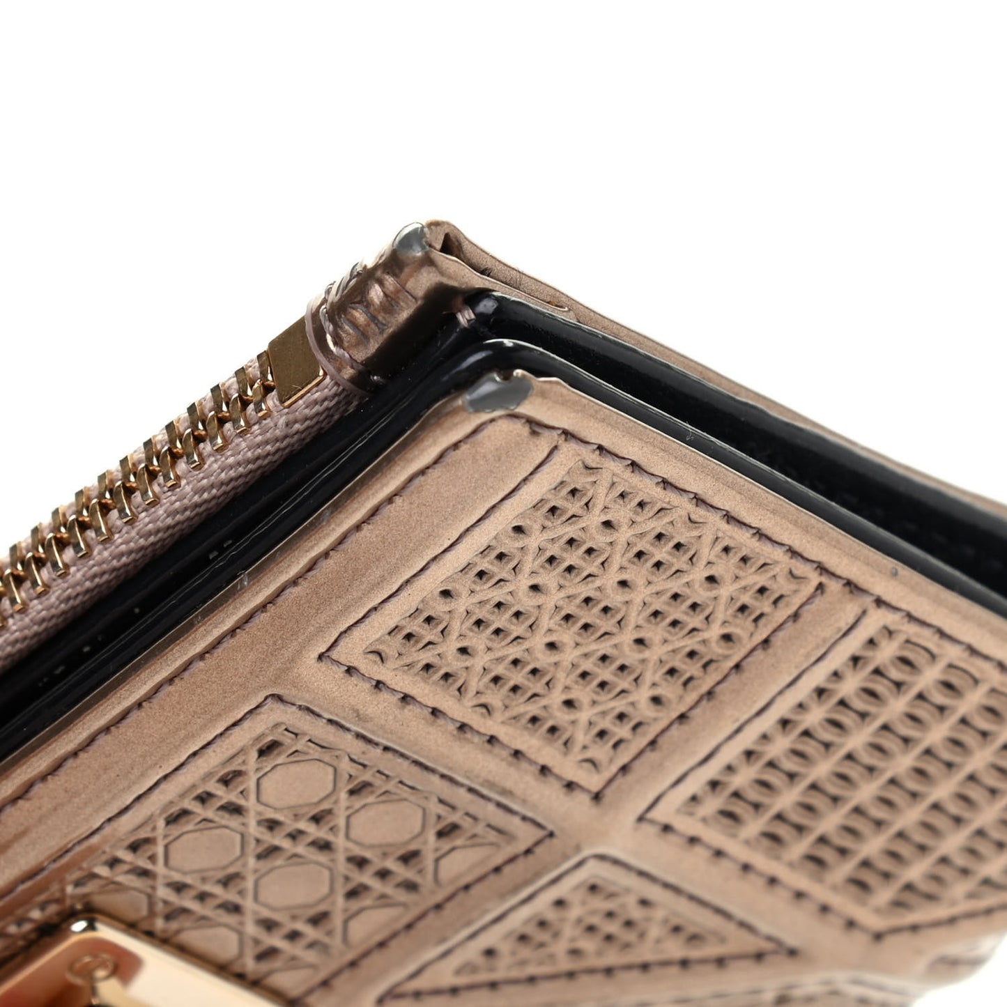 Metallic Patent Micro-Cannage Diorama Medium Wallet Champagne