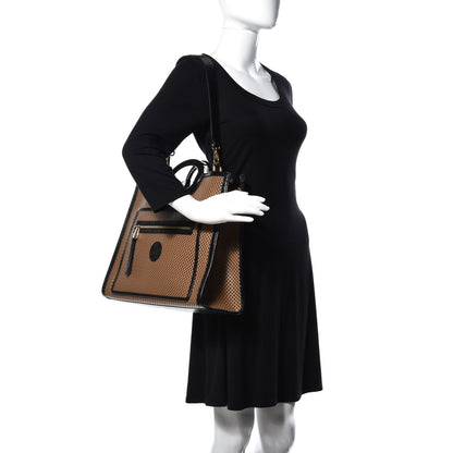 Fendi Vitello Liberty Glossy Lambskin Perforated Medium Runaway Shopper Tote Sand Mimosa Black 2 of 8