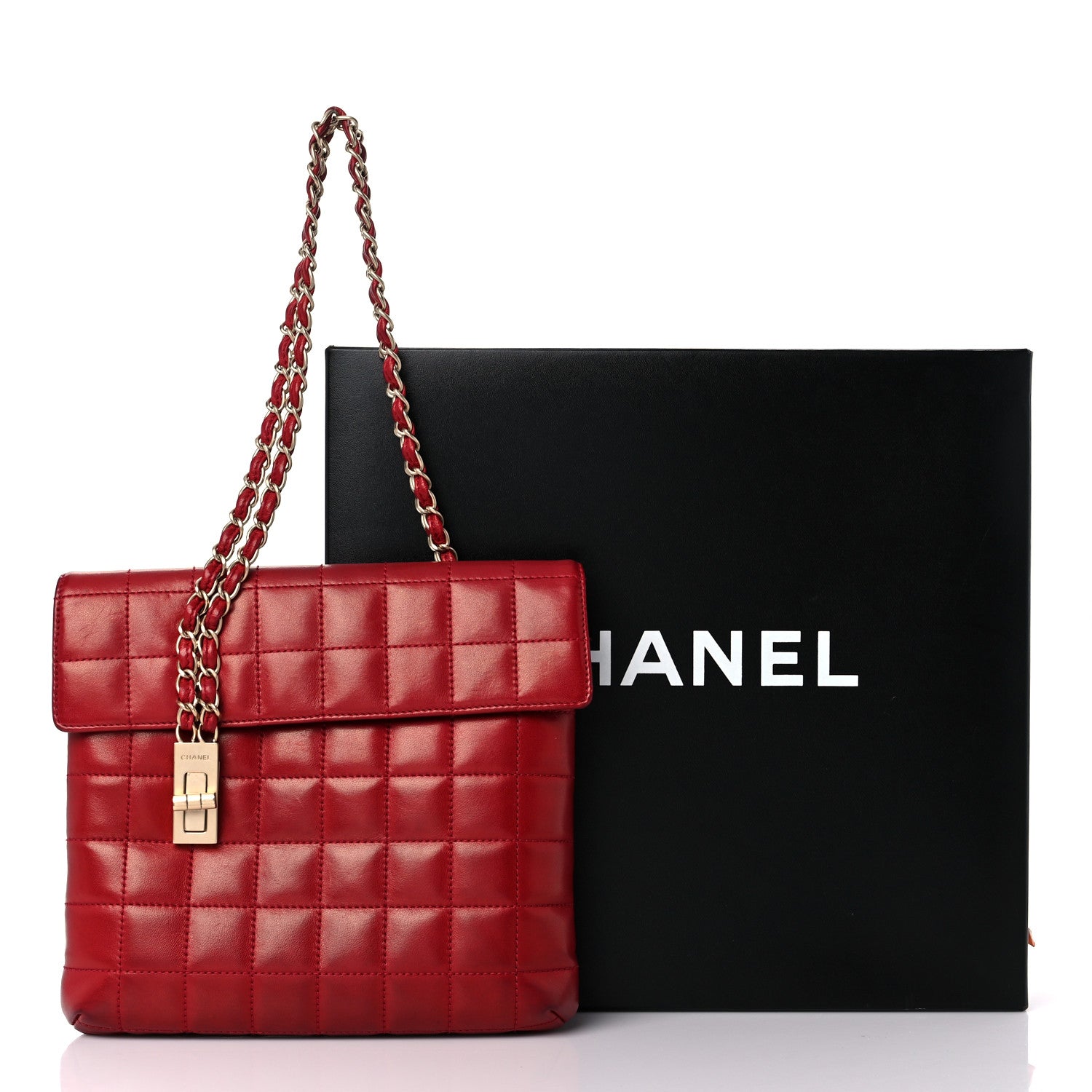 Chanel Lambskin Chocolate Bar Mademoiselle Flap Shoulder Bag Red 17 of 17