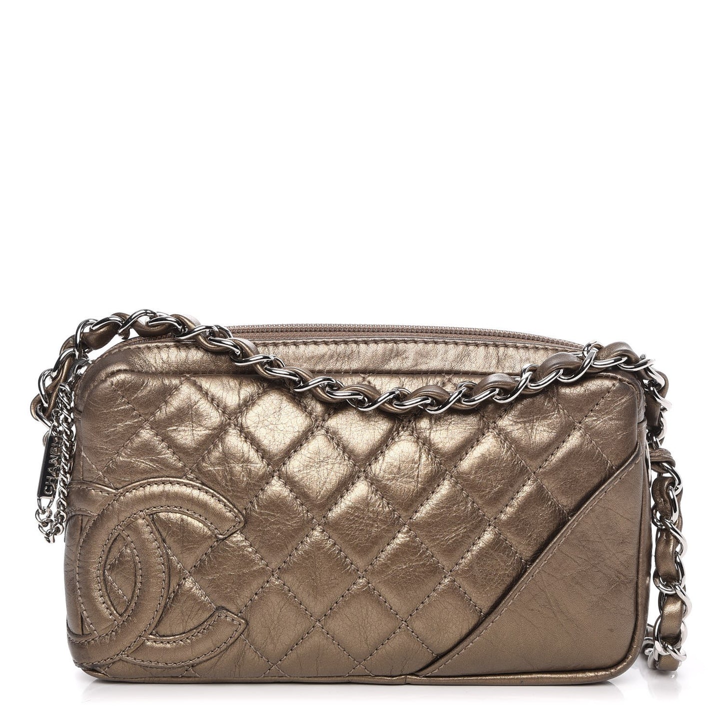 Metallic Aged Calfskin Quilted Cotton Club Pochette Bronze