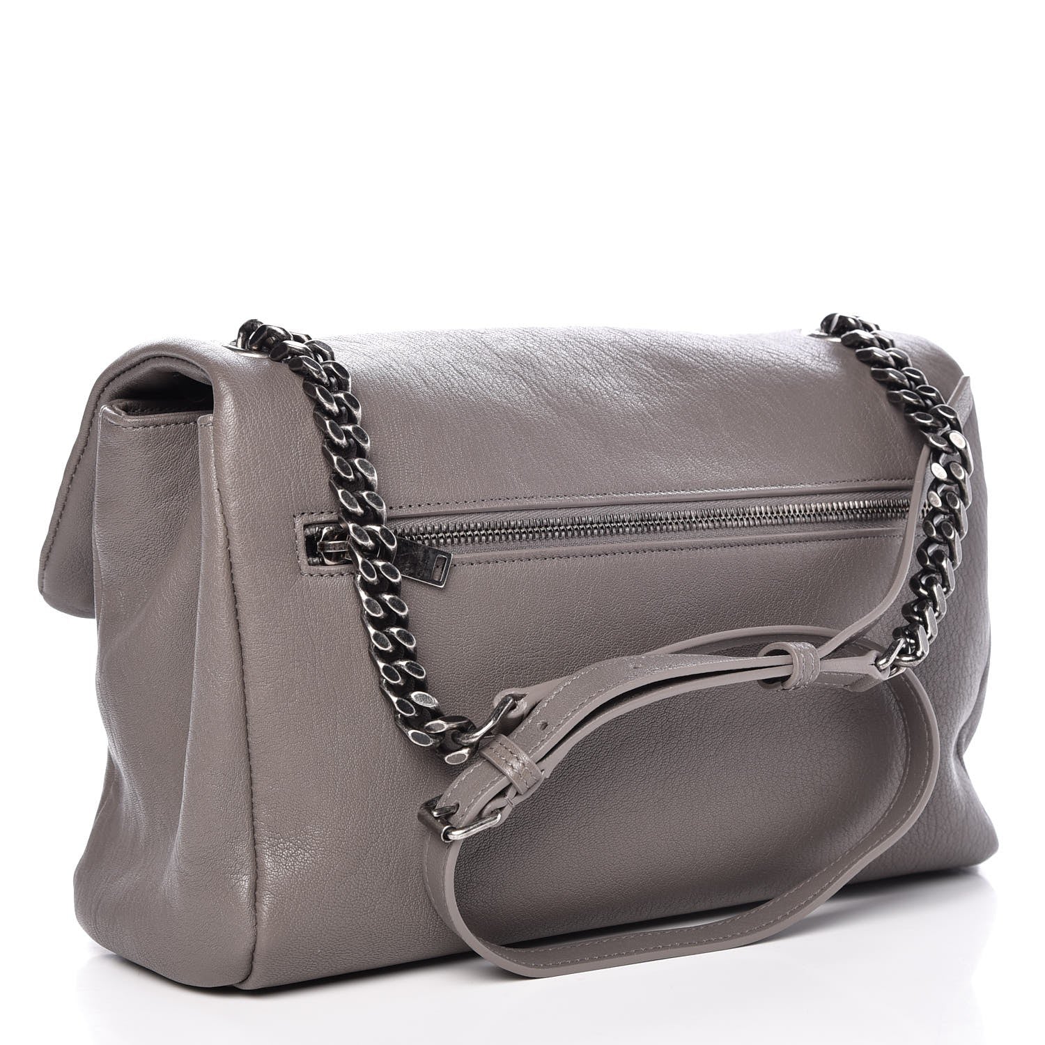 Saint Laurent Sheepskin Medium West Hollywood Monogram Fold-Over Bag Grey 3 of 9