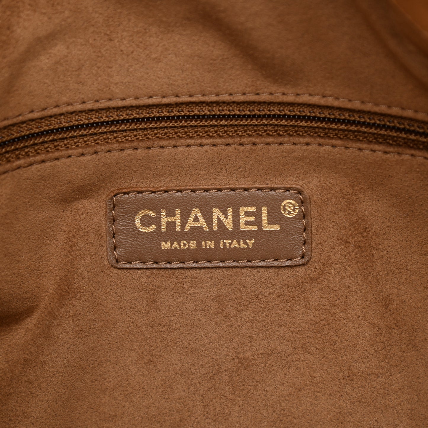 Calfskin Stitched Medium Drawstring CC Bag Beige