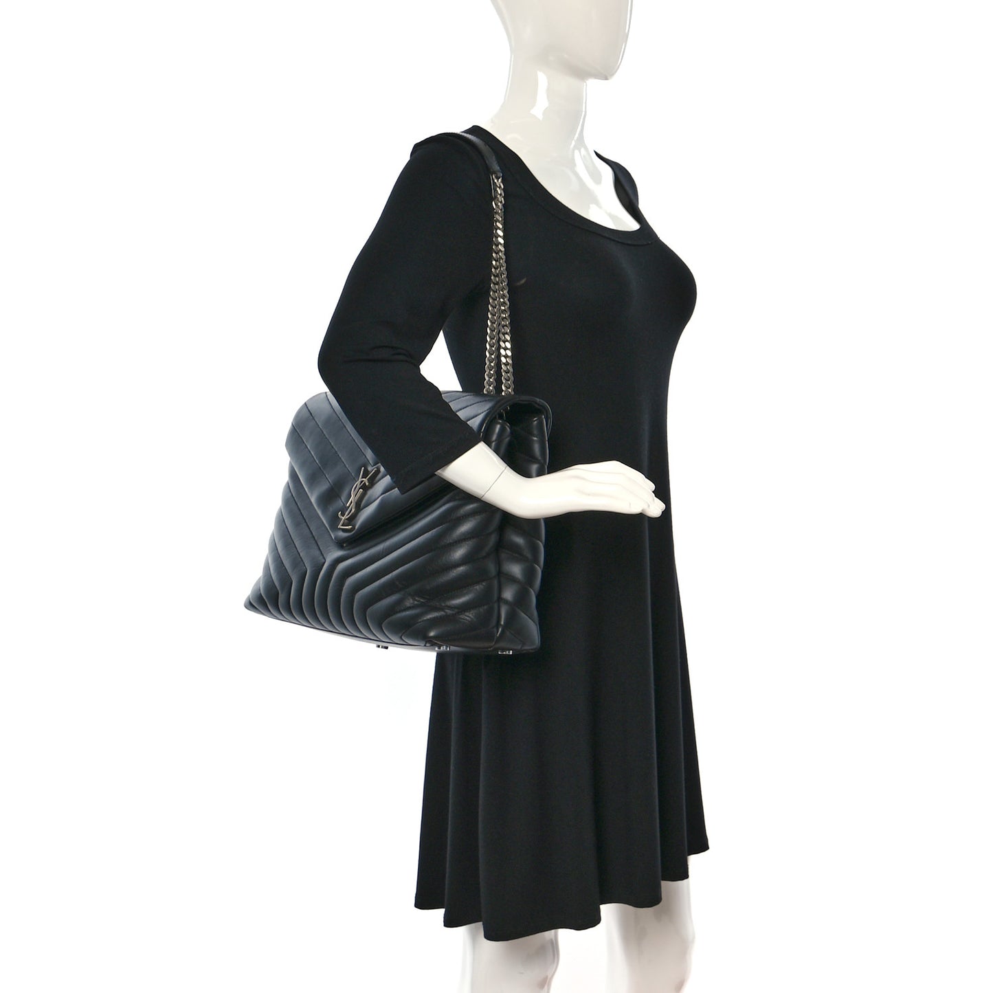 Calfskin Y Quilted Monogram Medium Loulou Chain Satchel Black