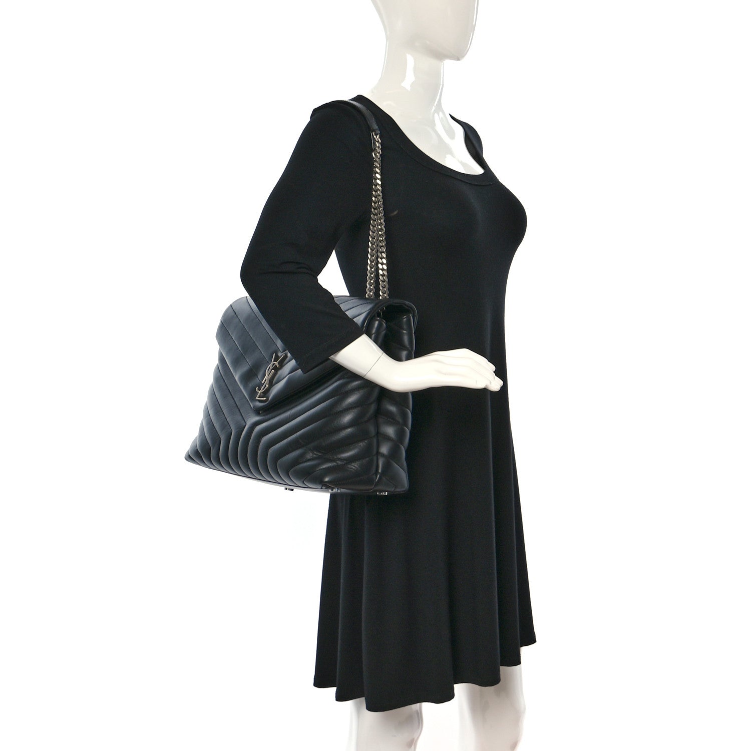 Saint Laurent Calfskin Y Quilted Monogram Medium Loulou Chain Satchel Black 2 of 9