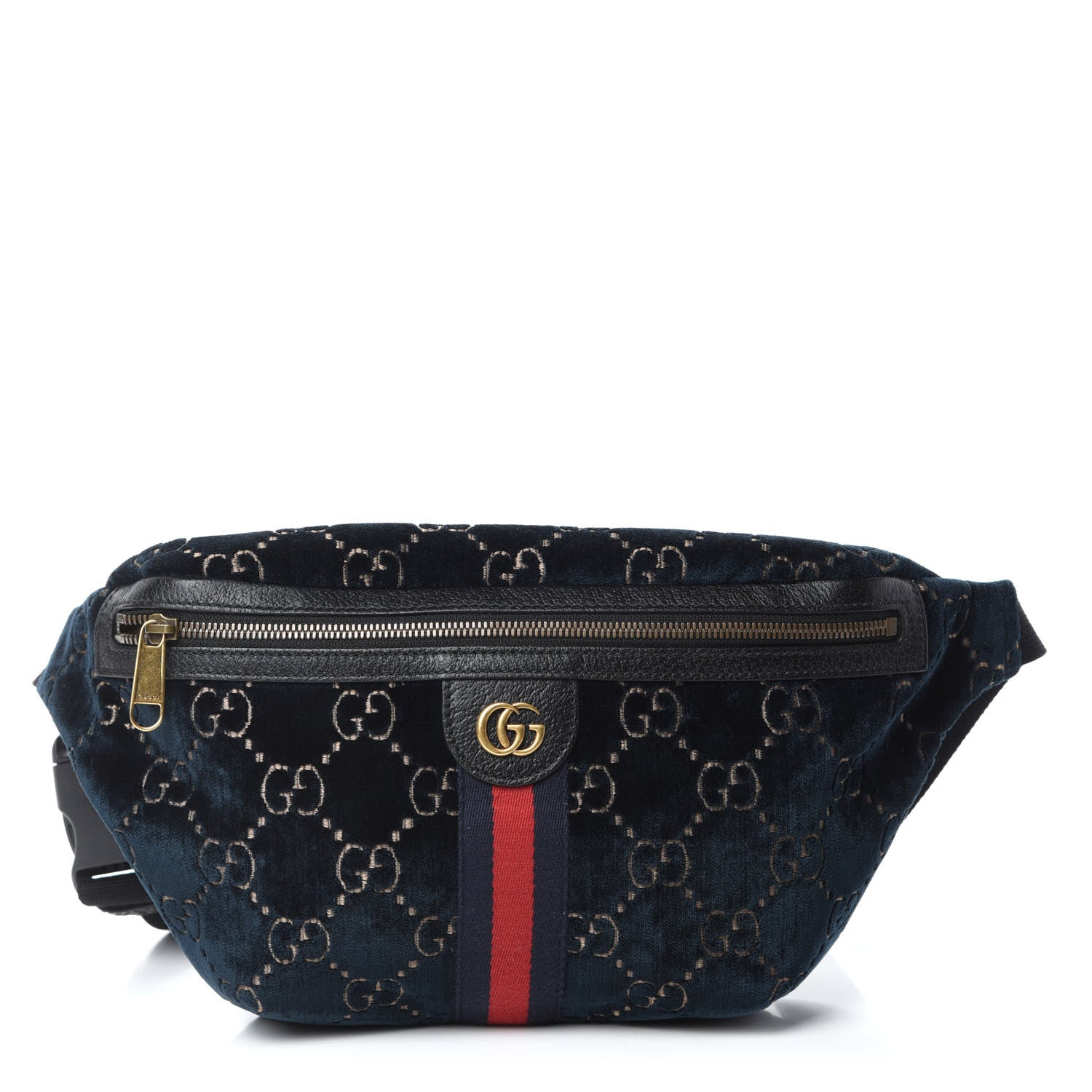 Gucci Velvet GG Monogram Web Belt Bag Blue Beige 1 of 10