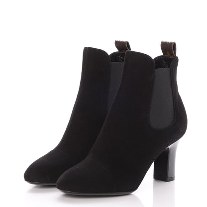Louis Vuitton Suede Monogram Uniformes Cap Toe Chelsea 75mm Ankle Boots 36.5 Black 3 of 8