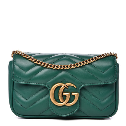 Gucci Calfskin Matelasse Super Mini GG Marmont Shoulder Bag Emerald Green 1 of 10