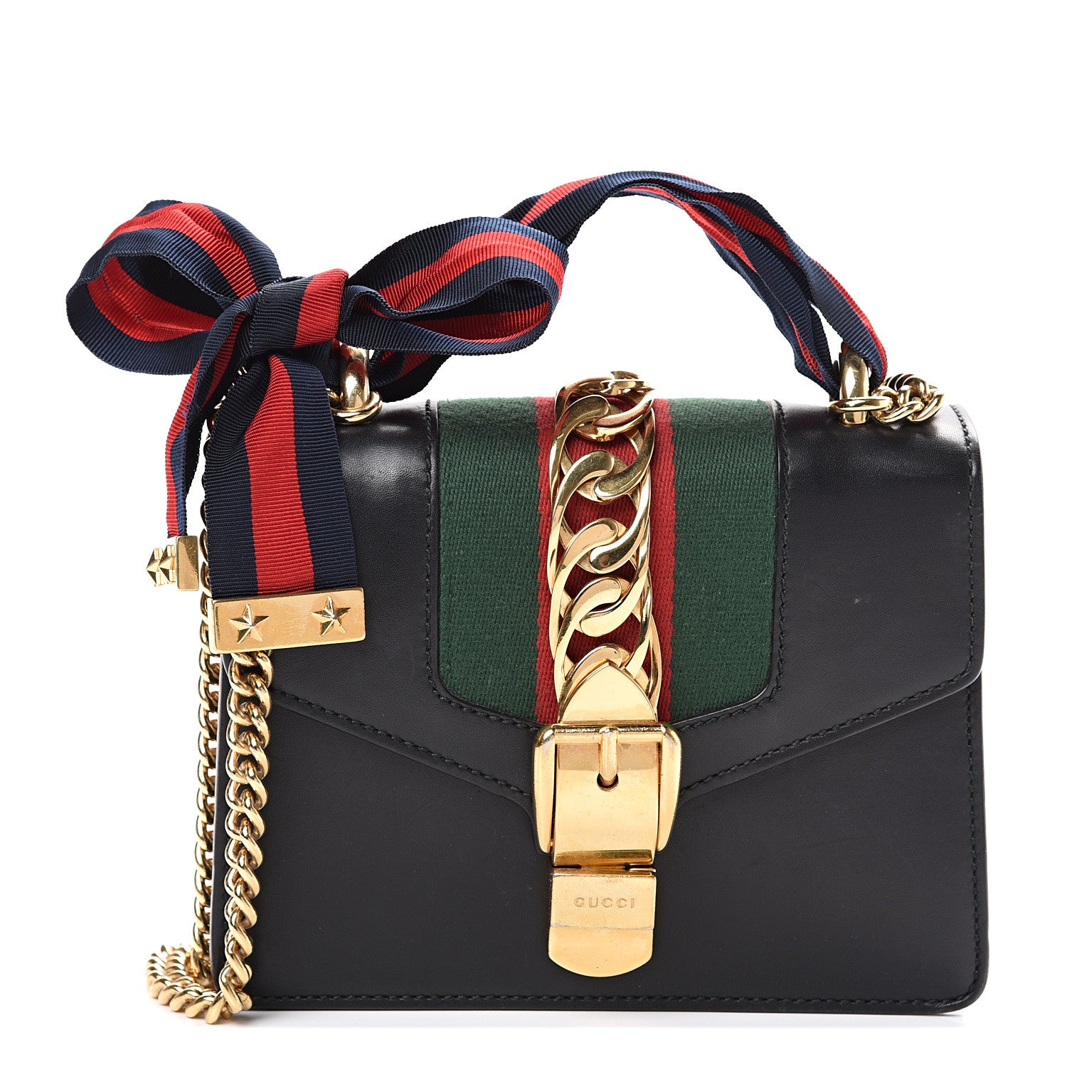 Gucci Calfskin Mini Sylvie Chain Shoulder Bag Black 1 of 18