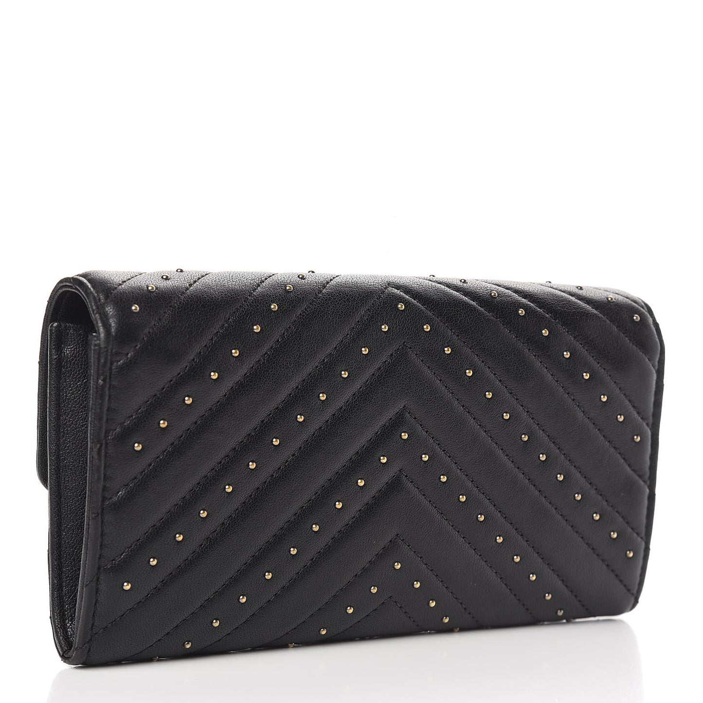 Sheepskin Chevron Quilted Studded Reissue Flap Wallet Black