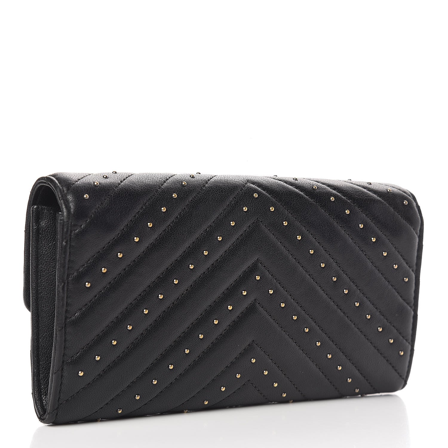 Chanel Sheepskin Chevron Quilted Studded Reissue Flap Wallet Black 3 of 9