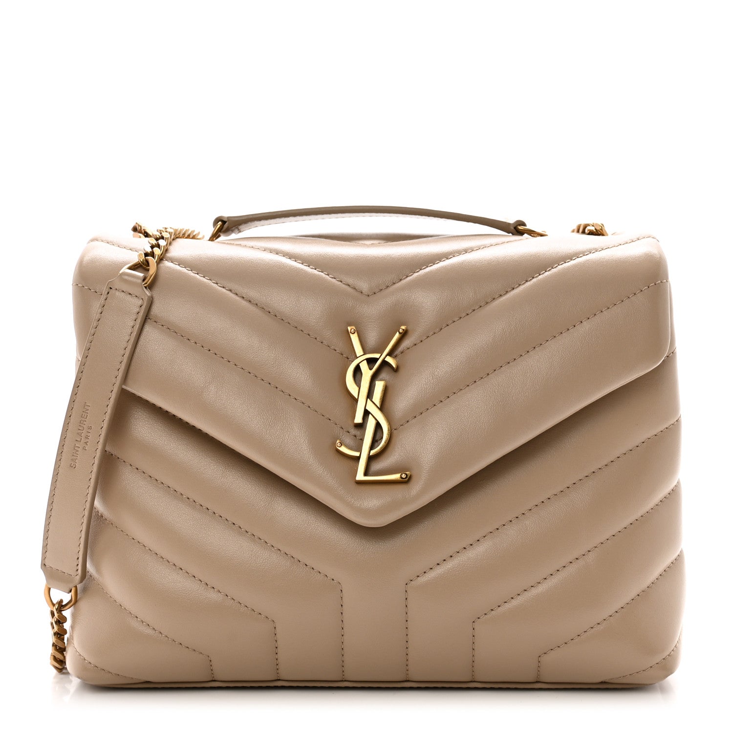 Saint Laurent Calfskin Y Quilted Monogram Small Loulou Chain Satchel Dark Beige 1 of 11