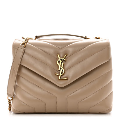 Saint Laurent Calfskin Y Quilted Monogram Small Loulou Chain Satchel Dark Beige 1 of 11