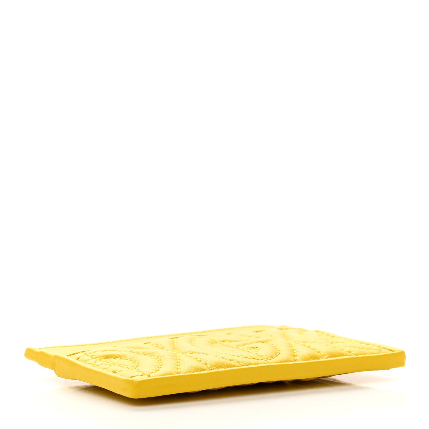 Calfskin G Rhombus Quilted Card Holder Straw Yellow