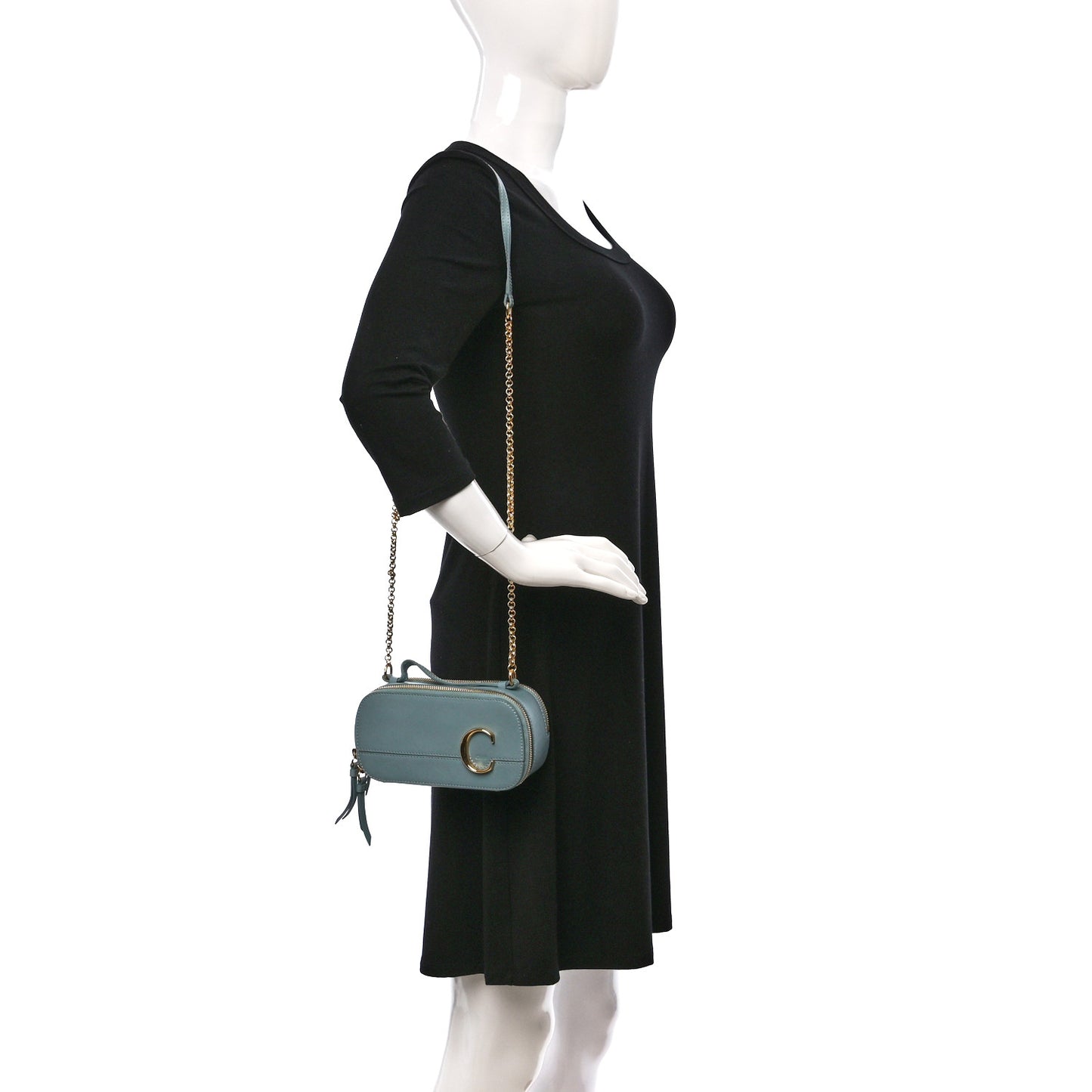 Shiny Calfskin Mini Vanity C Bag Faded Blue