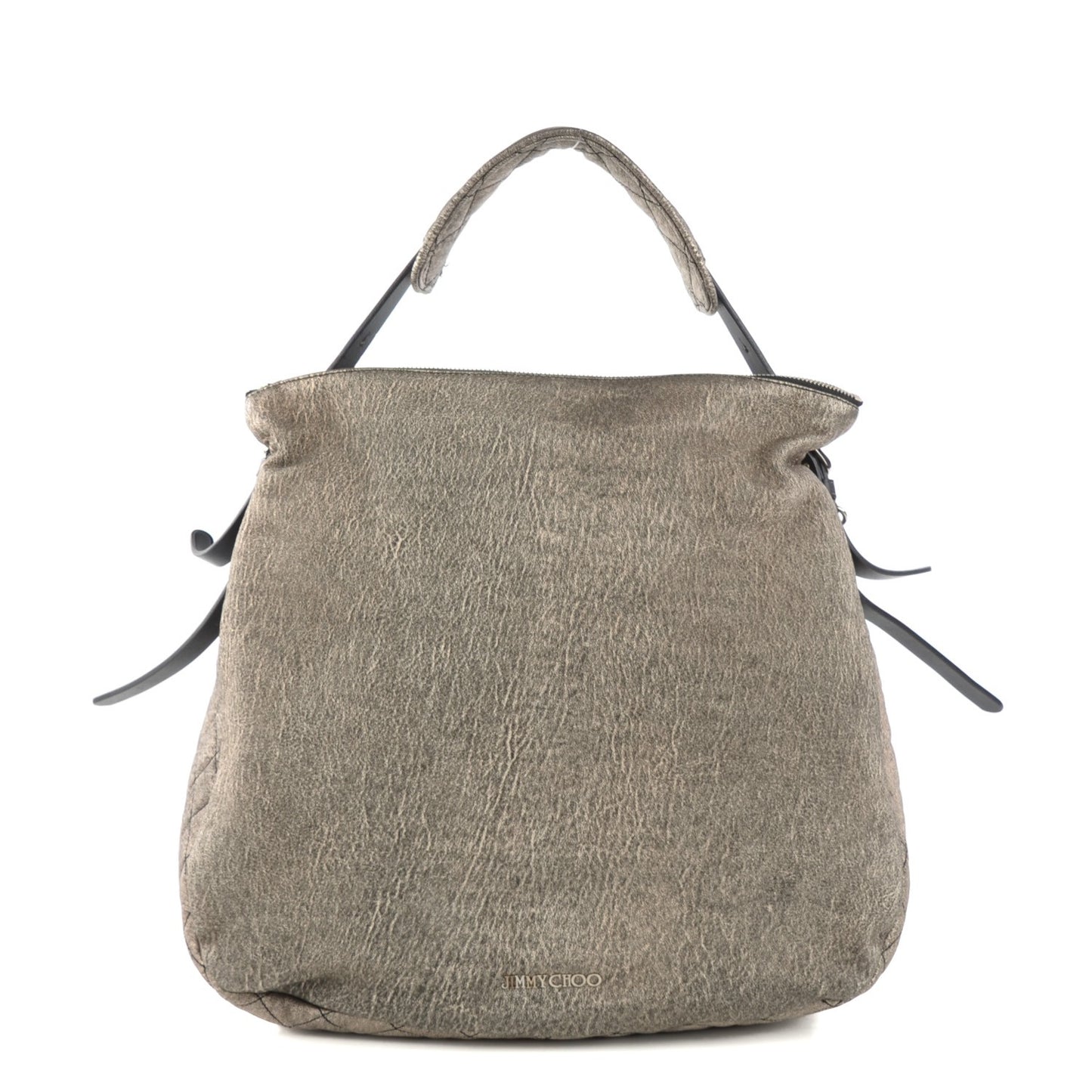 Metallic Cracked Leather Boho Hobo Platinum