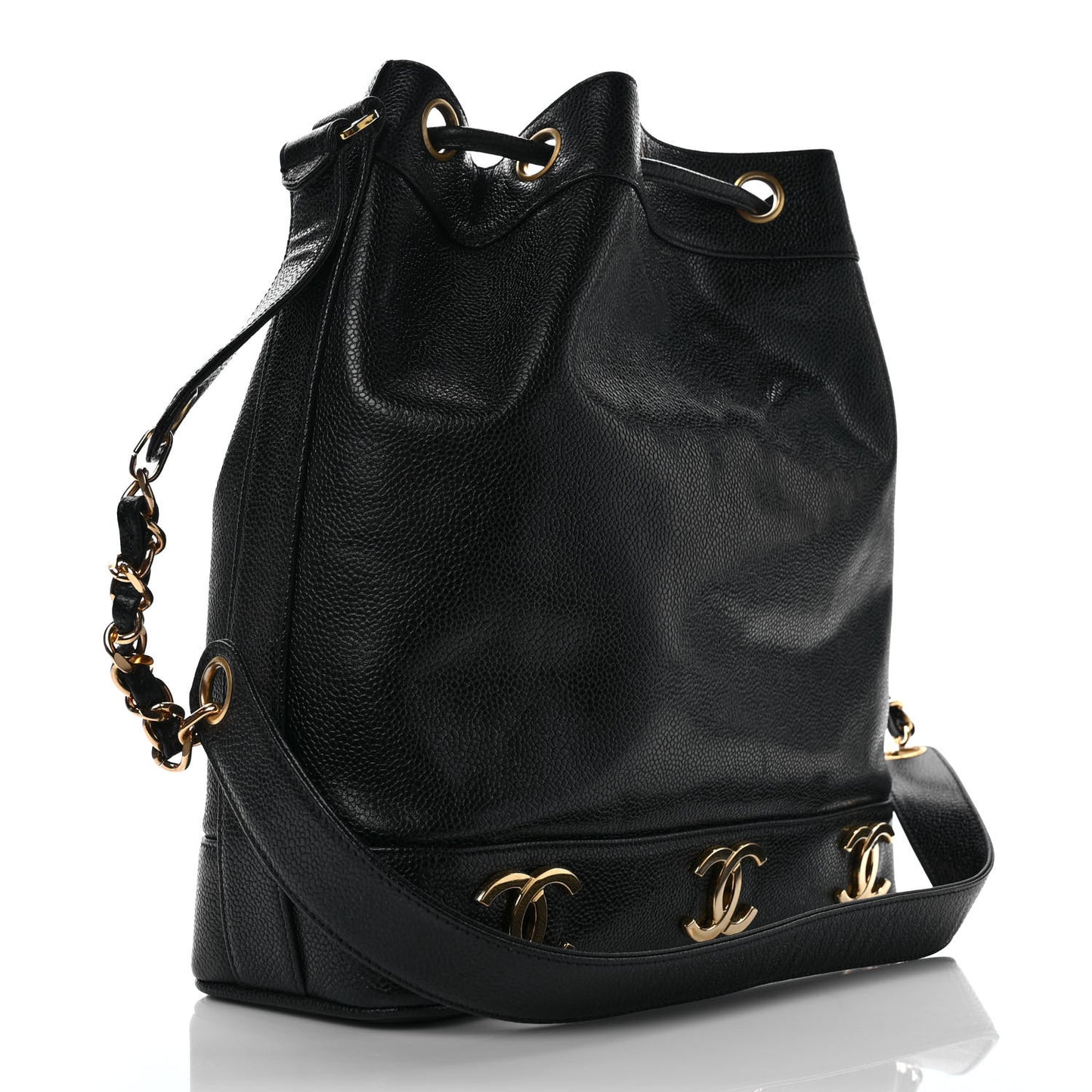 Caviar CC Drawstring Shoulder Bag Black