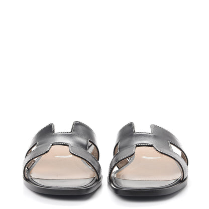Hermes Box Calfskin Oran Sandals 38 Black 2 of 14