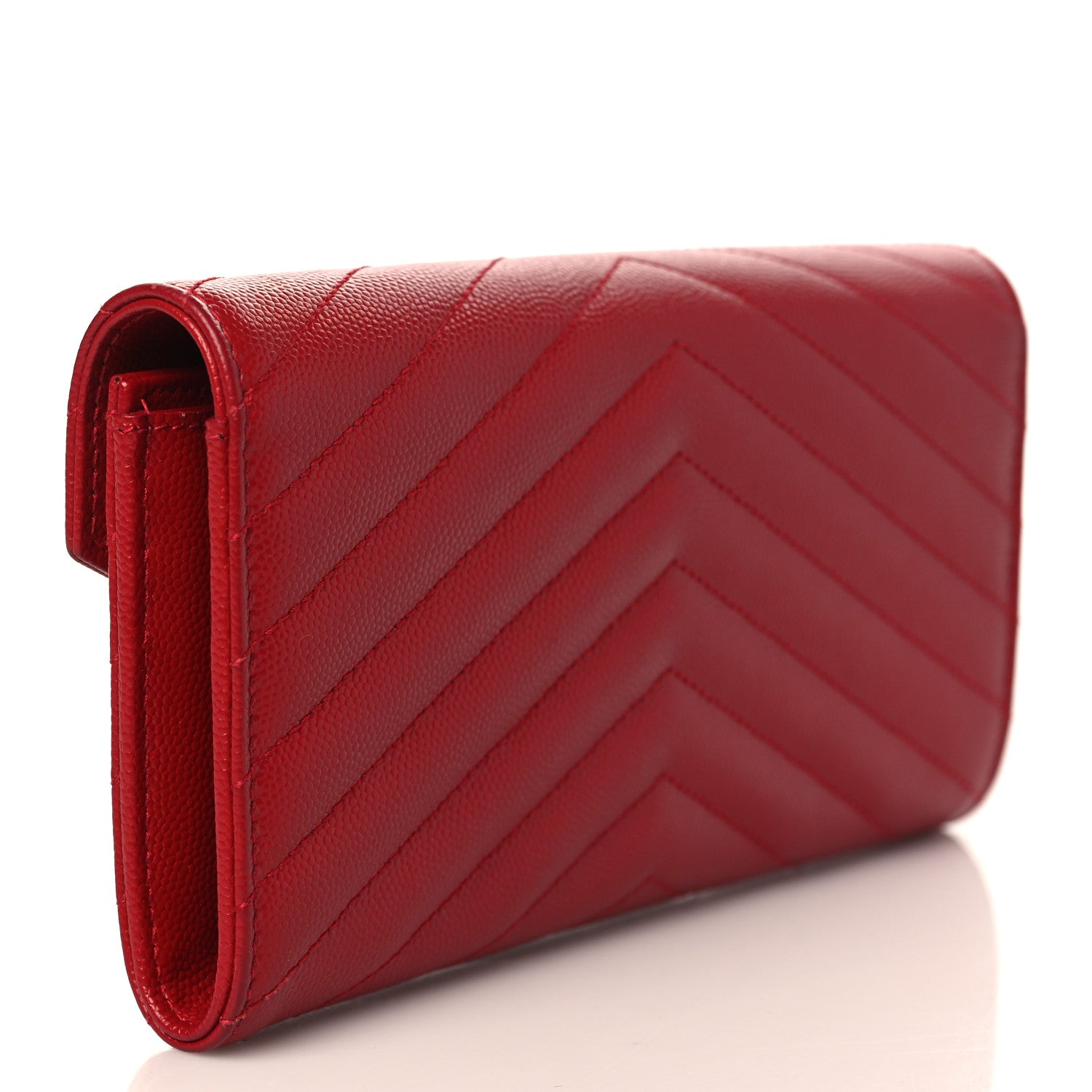 Saint Laurent Grain De Poudre Matelasse Chevron Monogram Flap Wallet Red 3 of 6