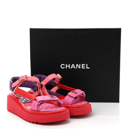Chanel Lambskin Logo Platform Sandals 37 Red Purple Orange 10 of 10