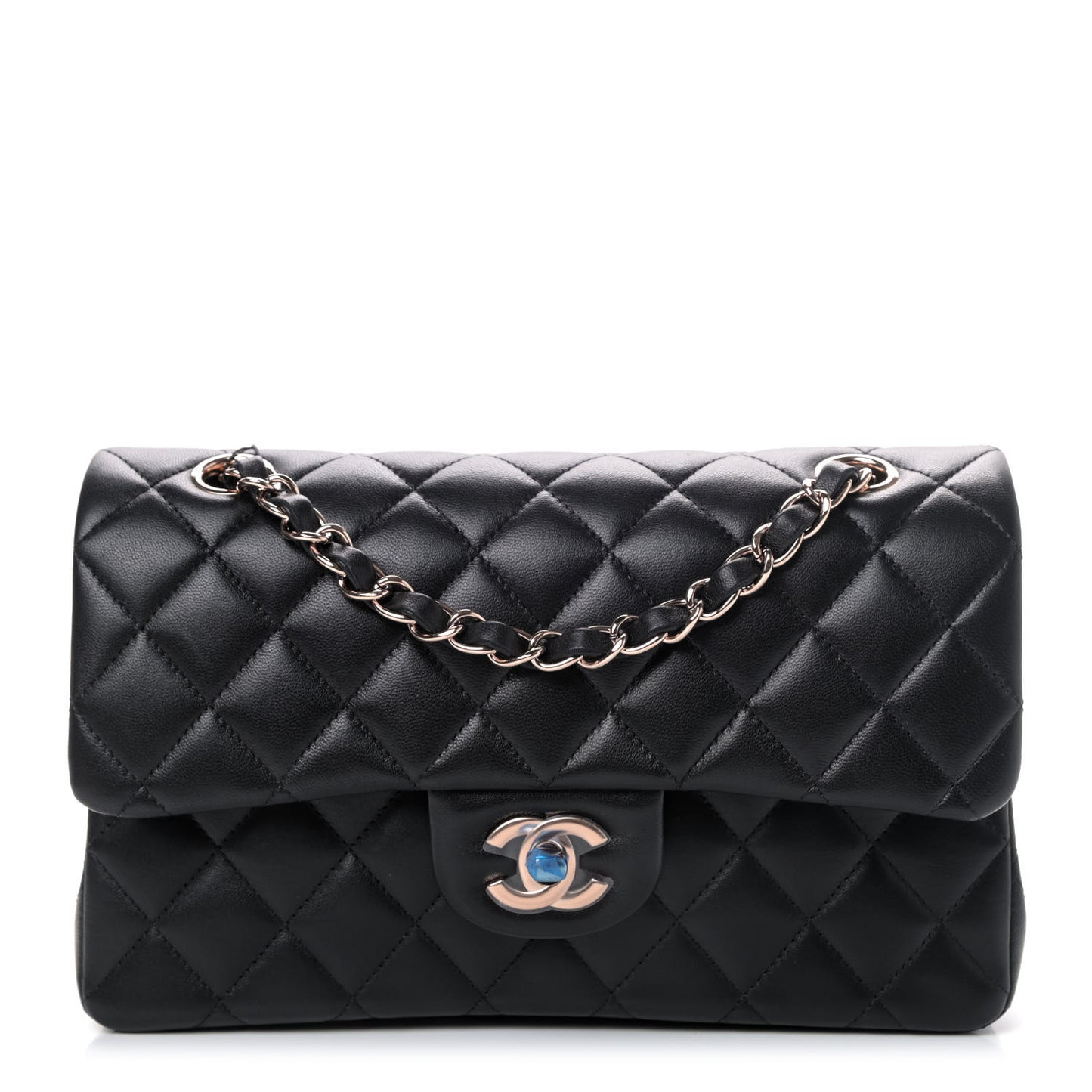 Lambskin Quilted Small Double Flap Black