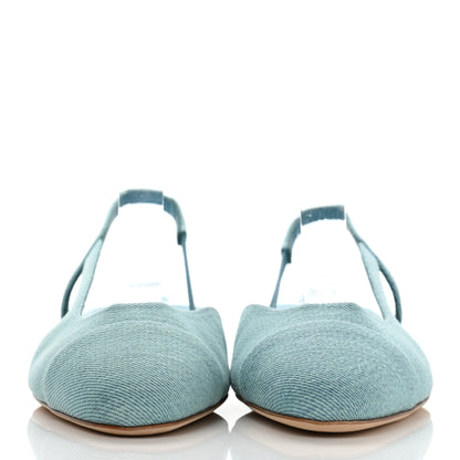 Chanel Denim Cap Toe CC Slingback Flats 38 Blue 2 of 8