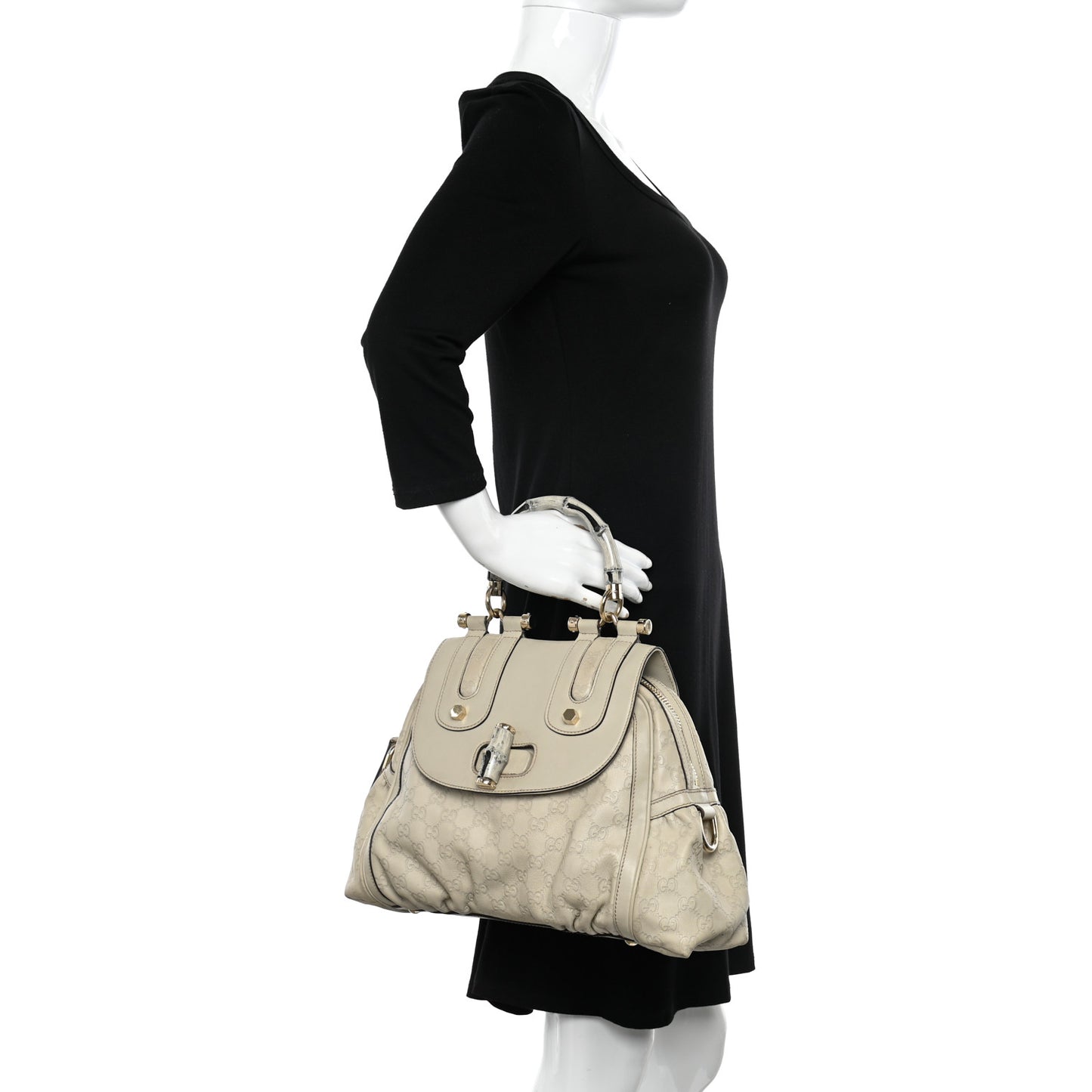 Guccissima Pop Bamboo Top Handle Tote Off White
