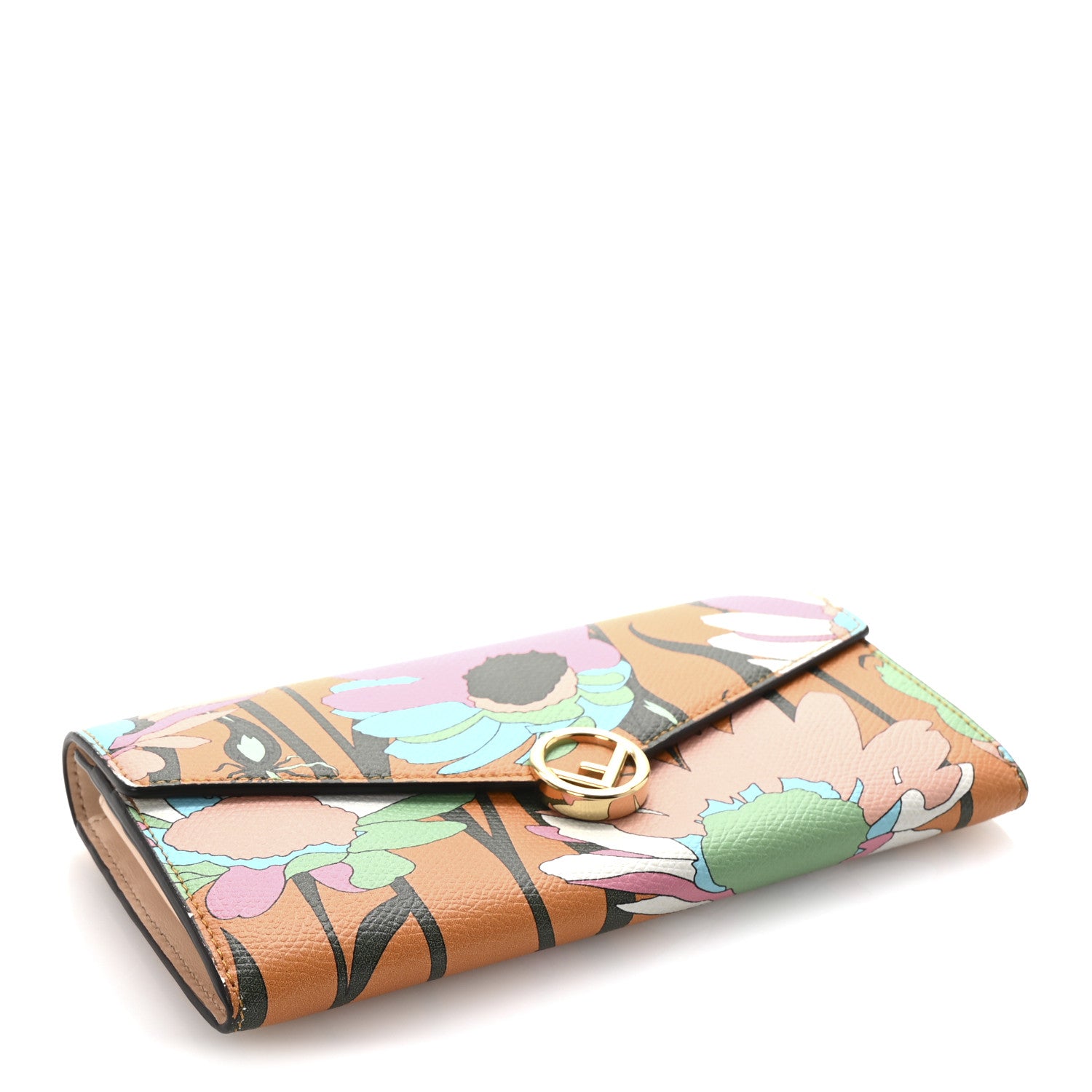 Fendi Vitello Cruise Fiori Allover Continental Wallet Arancio Multicolor 4 of 8