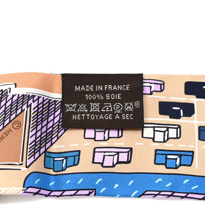 Hermes Silk Pantin City Twilly Beige Bleu Cobalt Vert 4 of 4