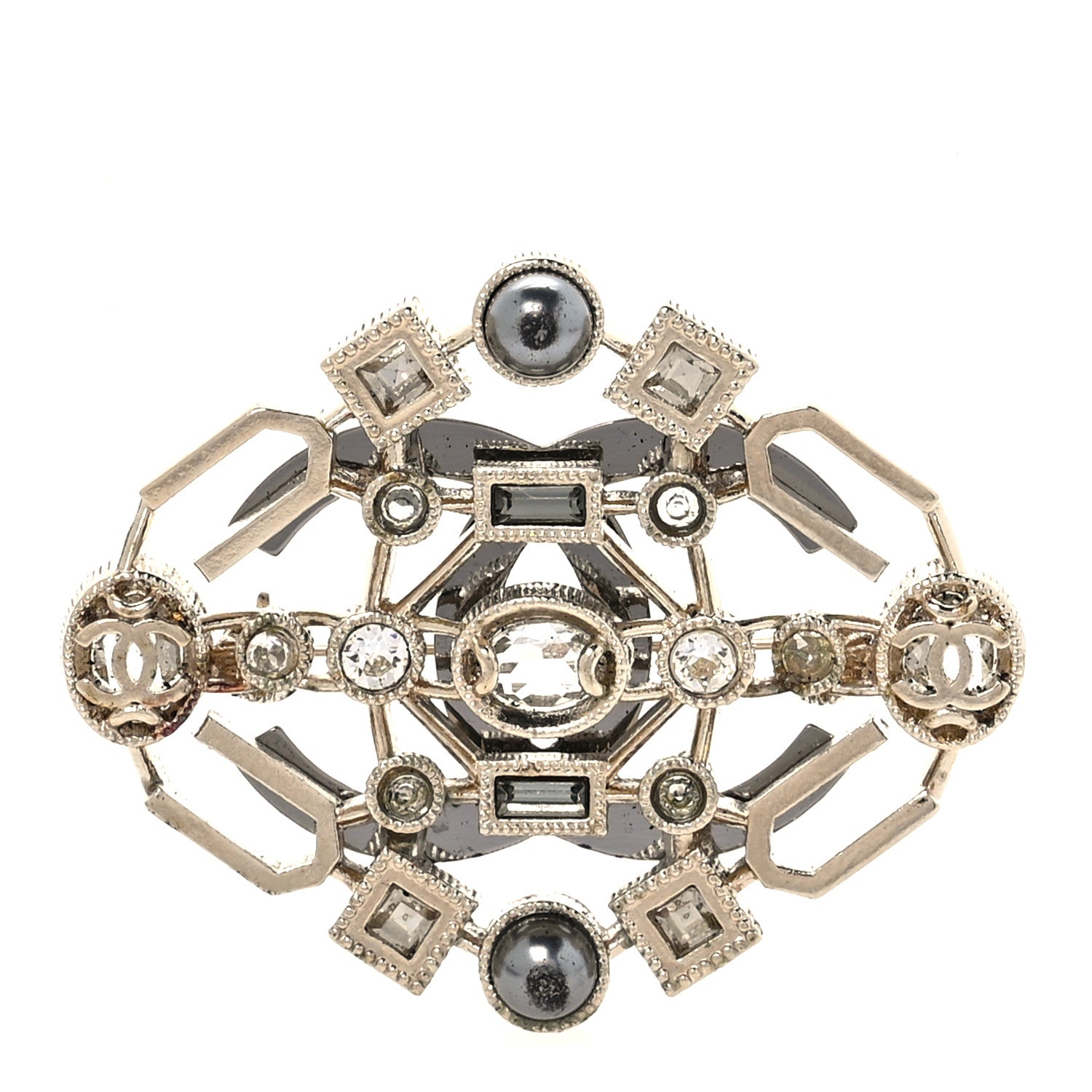 Chanel Crystal Pearl CC Brooch Gold Black 1 of 3