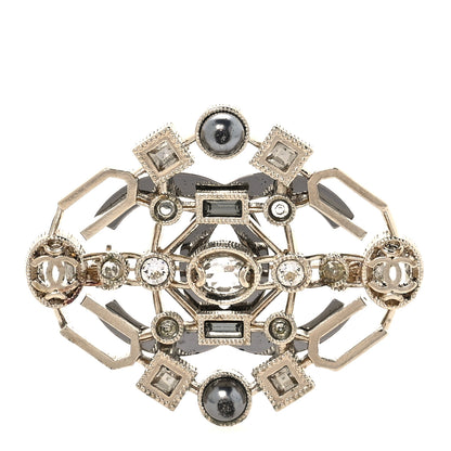 Chanel Crystal Pearl CC Brooch Gold Black 1 of 3