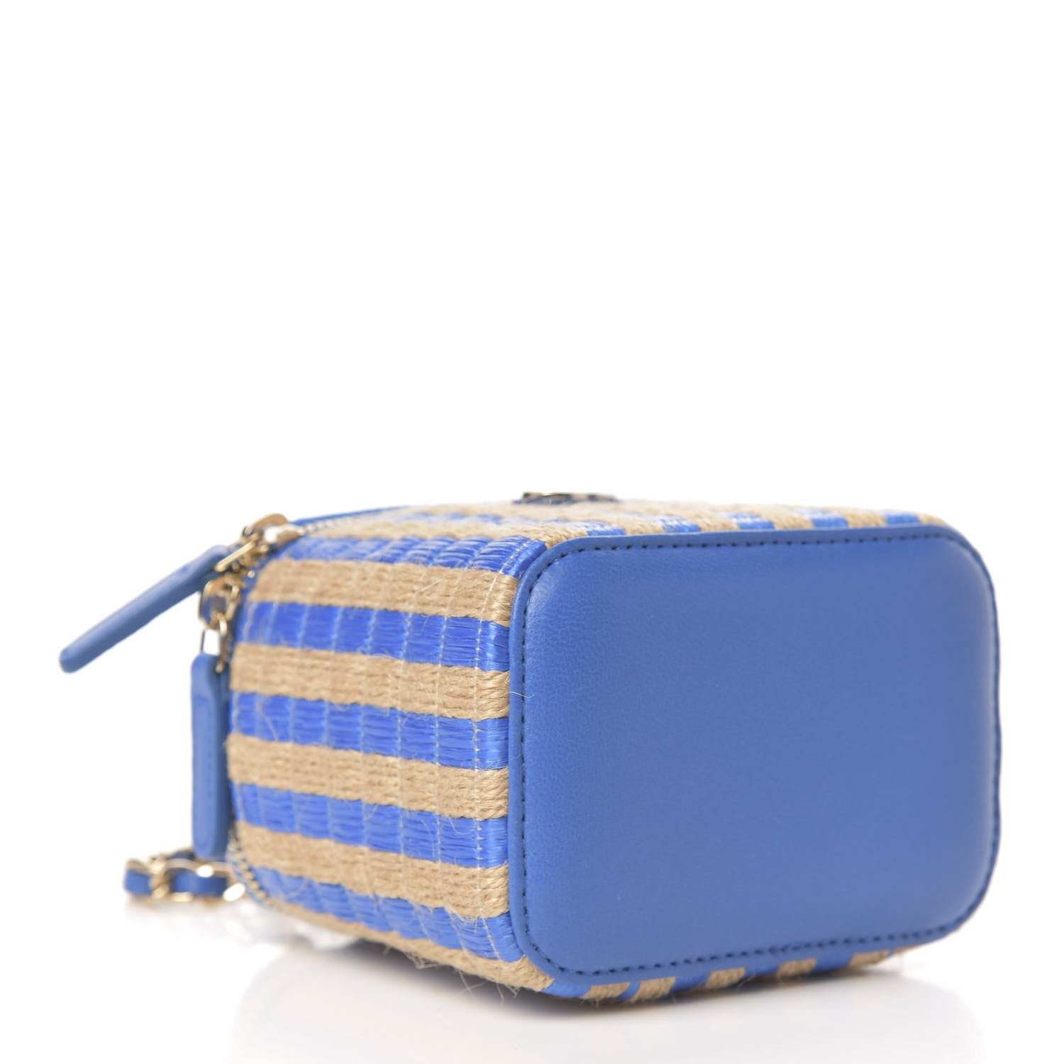 Chanel Raffia Jute Striped Mini Vanity Case With Chain Blue Beige 3 of 8