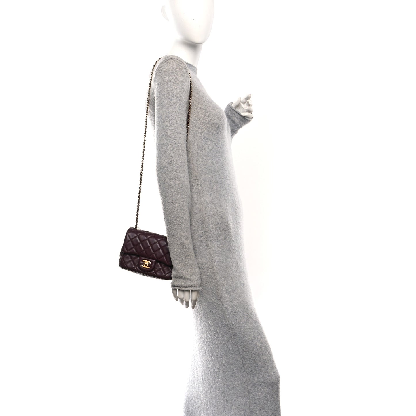 Lambskin Quilted Mini Pearl Crush Flap Burgundy