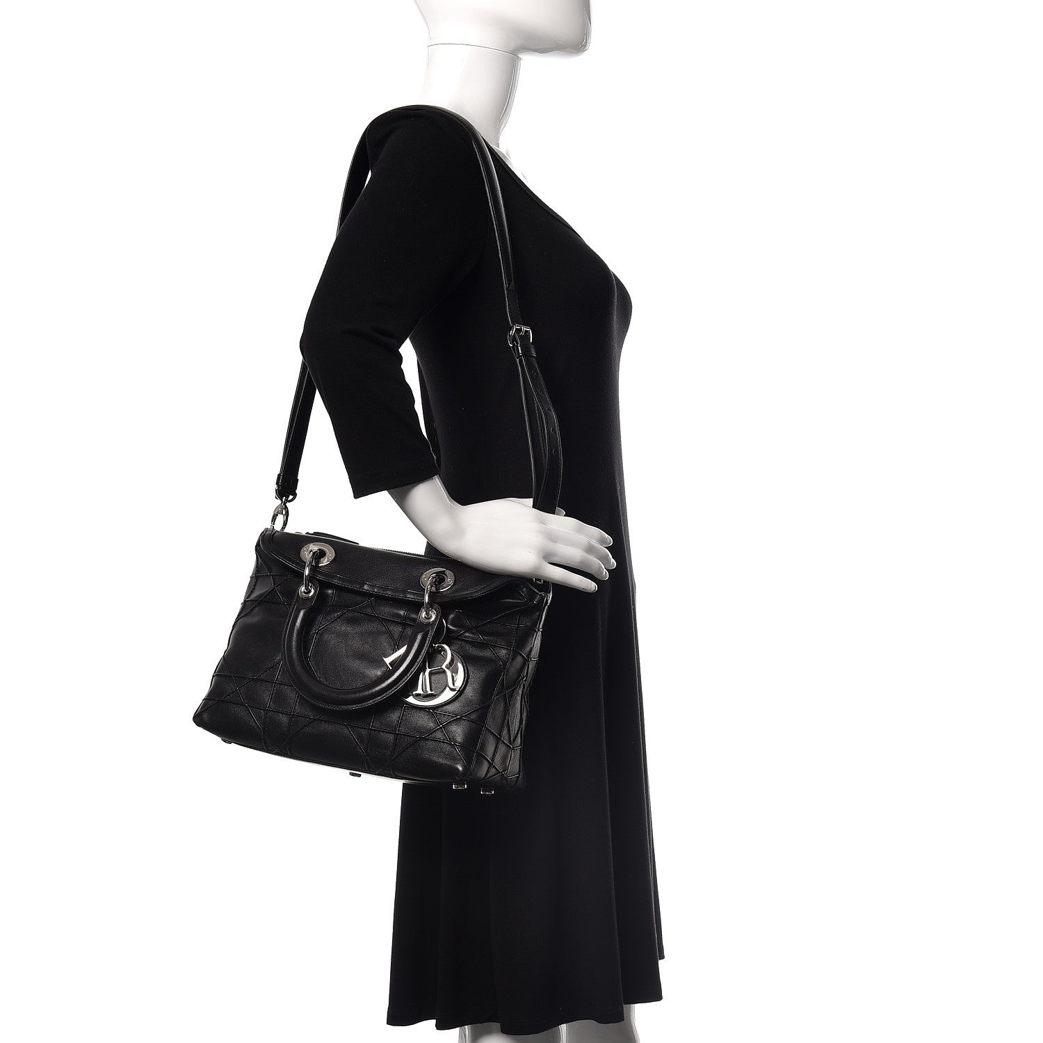 Christian Dior Lambskin Cannage Medium Granville Tote Black 3 of 20