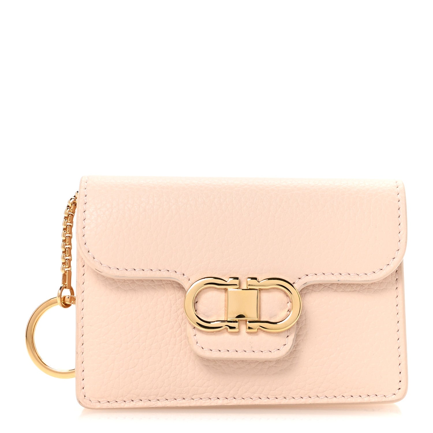 Salvatore Ferragamo Hammered Calfskin Gancini Key Holder Ballet Pink 1 of 8