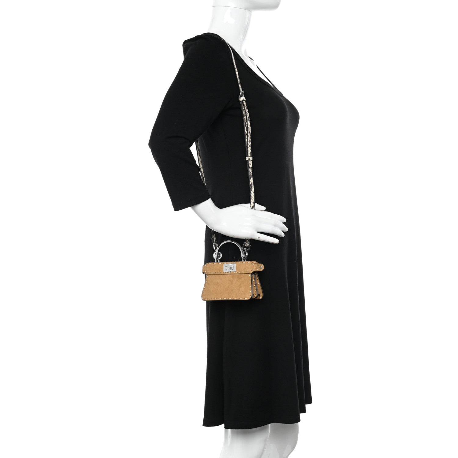 Fendi Goatskin Suede Snakeskin Nano Peekaboo Maxi Handle Satchel Radica Daisy Roccia 2 of 11