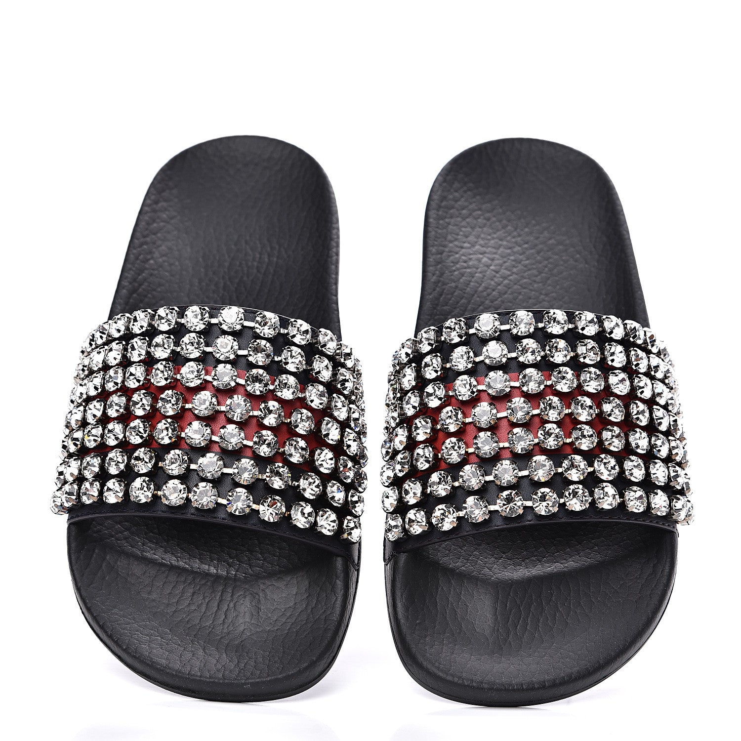 Gucci Calfskin Crystal Embellished Web Slide Sandals 36 Blue Red 3 of 8