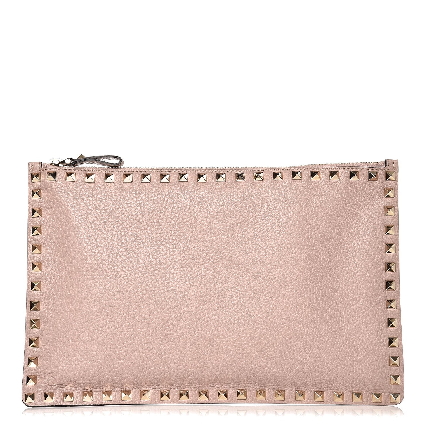 Pebbled Calfskin Large Rockstud Zip Pouch Poudre