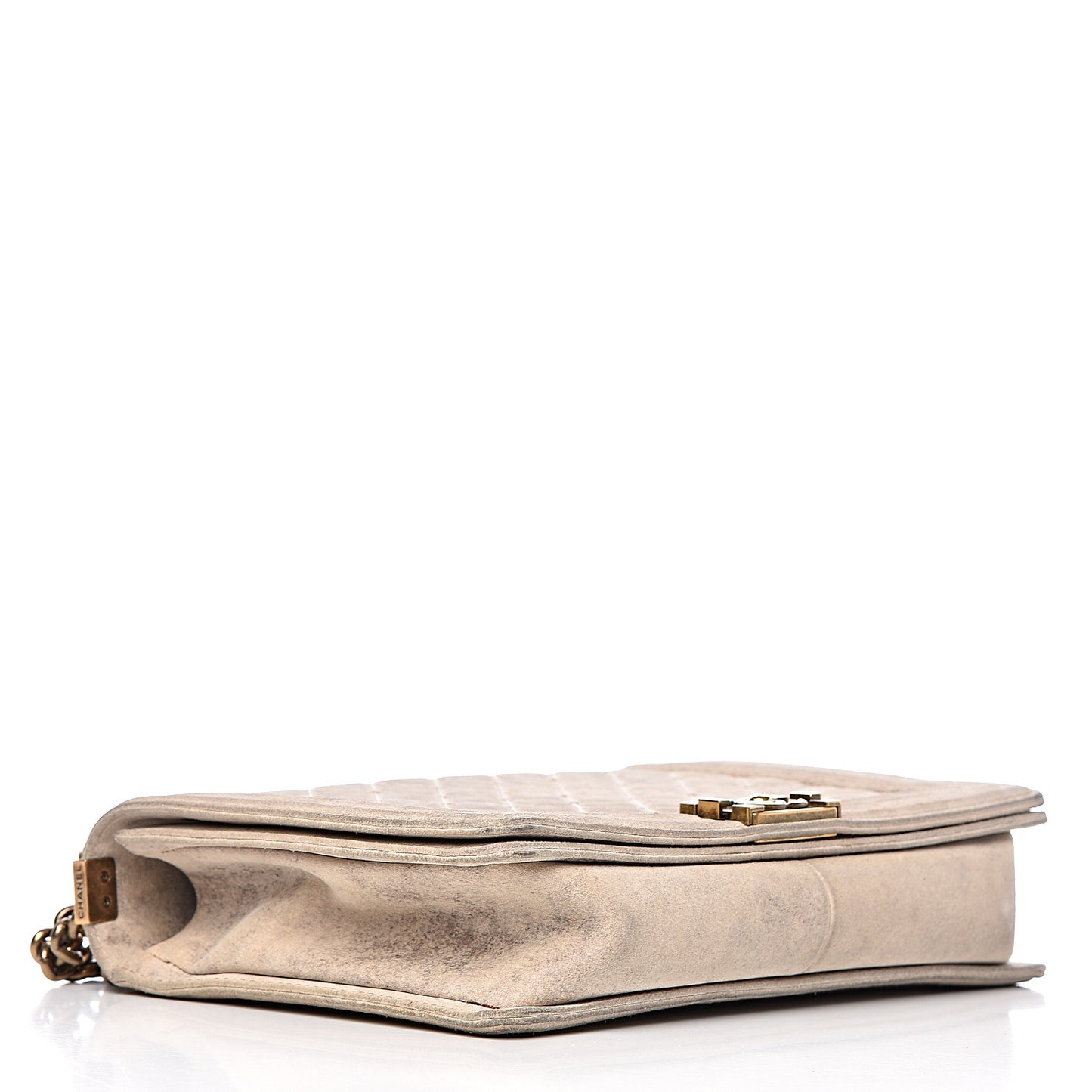 Iridescent Calfskin Quilted Large Boy Flap Beige