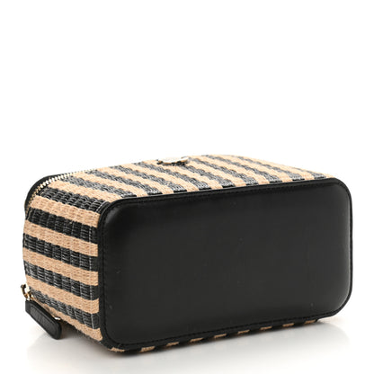 Chanel Raffia Jute Striped Small Vanity Case With Chain Black Beige 4 of 11